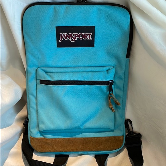 Jansport | Bags | Jansport Blue And Brown Flat Backpack With Suede ...